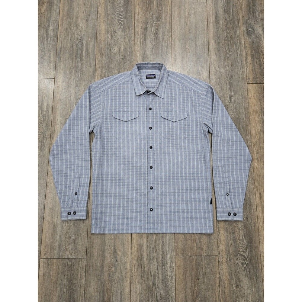 Patagonia Men's Blue Gray Plaid Organic Cotton Long Sleeve Button Up Shirt Large